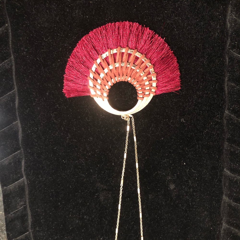 20” Statement Necklace Threaded Leather Pendant - image 4